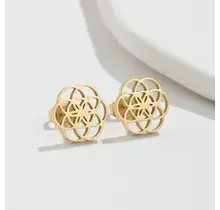 Stainless Steel Bloem Oorstekers Open – Mandala Flower Studs Goud/Zilver