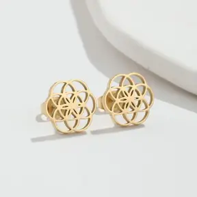 Stainless Steel Bloem Oorstekers Open – Mandala Flower Studs Goud/Zilver