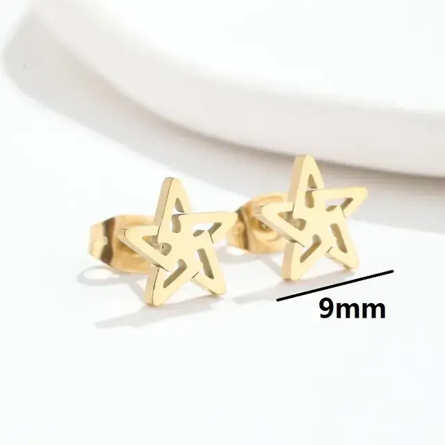 Stainless Steel Ster Oorstekers Open – Trendy Star Studs Goud/Zilver