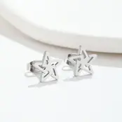 Stainless Steel Ster Oorstekers Open – Trendy Star Studs Goud/Zilver