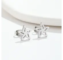 Stainless Steel Ster Oorstekers Open – Trendy Star Studs Goud/Zilver