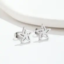Stainless Steel Ster Oorstekers Open – Trendy Star Studs Goud/Zilver