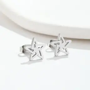 Stainless Steel Ster Oorstekers Open – Trendy Star Studs Goud/Zilver