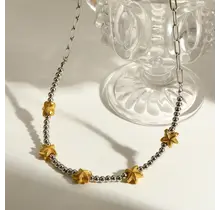 Stainless Steel Ketting Zeester met Kralen – Two Tone Beach Ketting Waterproof