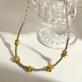 Stainless Steel Ketting Zeester met Kralen – Two Tone Beach Ketting Waterproof