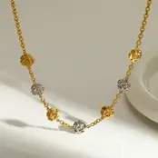 Stainless Steel Ketting Bloemetjes Two Tone – Goud & Zilver Schakelketting