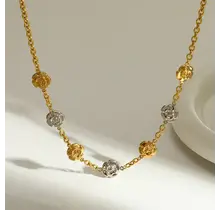 Stainless Steel Ketting Bloemetjes Two Tone – Goud & Zilver Schakelketting