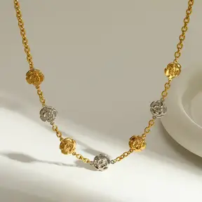 Stainless Steel Ketting Bloemetjes Two Tone – Goud & Zilver Schakelketting