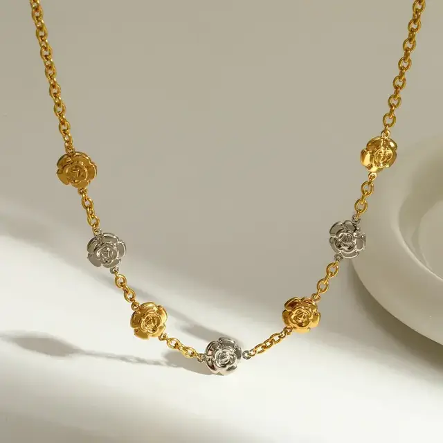 Stainless Steel Ketting Bloemetjes Two Tone – Goud & Zilver Schakelketting