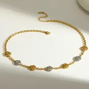 Stainless Steel Ketting Bloemetjes Two Tone – Goud & Zilver Schakelketting