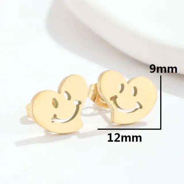 Stainless Steel Smiley Hart Oorstekers – Trendy Heart Studs Goud/Zilver