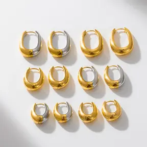 Stainless Steel Two Tone Oorringen Groot – Oval Hoops Goud/Zilver