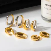 Stainless Steel Two Tone Oorringen Medium – Oval Hoops Goud/Zilver