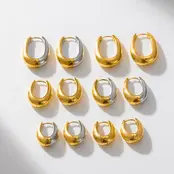 Stainless Steel Two Tone Oorringen Klein – Oval Hoops Goud/Zilver