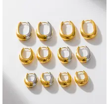 Stainless Steel Two Tone Oorringen Klein – Oval Hoops Goud/Zilver