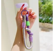 Telefoonkoord Kleurrijk – Trendy Phone Strap met Karabijnhaak Purple Green