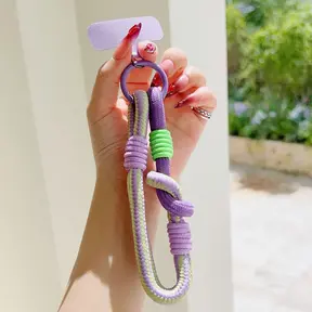 Telefoonkoord Kleurrijk – Trendy Phone Strap met Karabijnhaak Purple Green
