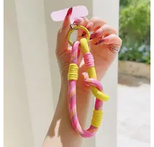 Telefoonkoord Kleurrijk – Trendy Phone Strap met Karabijnhaak Pink Yellow
