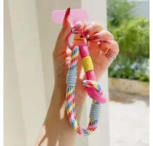 Telefoonkoord Kleurrijk – Trendy Phone Strap met Karabijnhaak Yellow Pink