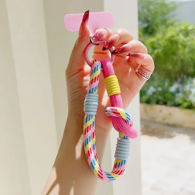 Telefoonkoord Kleurrijk – Trendy Phone Strap met Karabijnhaak Yellow Pink