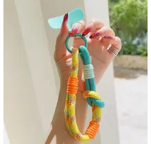 Telefoonkoord Kleurrijk – Trendy Phone Strap met Karabijnhaak Yellow Blue