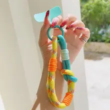 Telefoonkoord Kleurrijk – Trendy Phone Strap met Karabijnhaak Yellow Blue