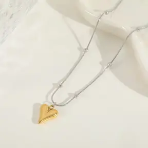 Stainless Steel Hart Ketting Minimalistisch – Two Tone Hanger Ketting
