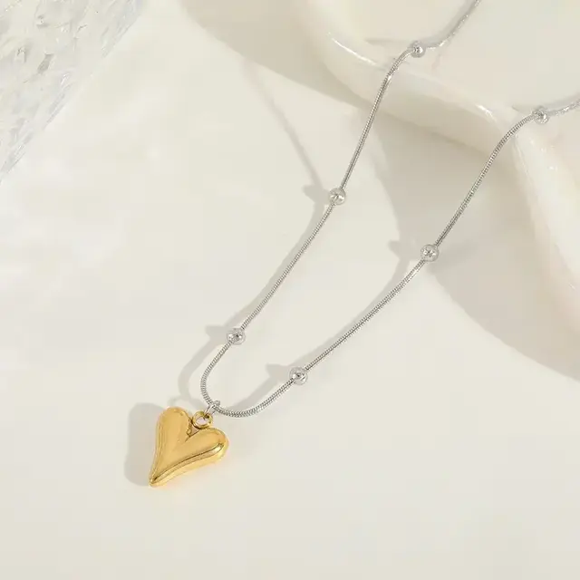 Stainless Steel Hart Ketting Minimalistisch – Two Tone Hanger Ketting