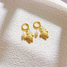 Stainless Steel Oorbellen Schildpad met Parel – Goud Beach Hoops