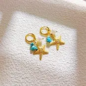 Stainless Steel Oorbellen Zeester met Turquoise – Goud Beach Hoops