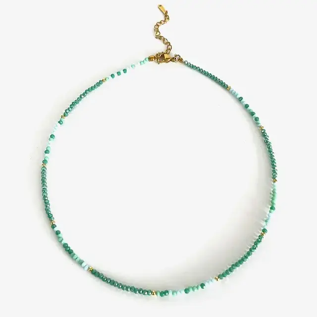 Fijne Kralenketting Mintgroen – Stainless Steel Sluiting – 40+5 cm