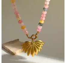 Stainless Steel Ketting Bloem Hanger met Kralen – Pastel Statement Ketting