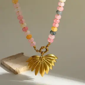 Stainless Steel Ketting Bloem Hanger met Kralen – Pastel Statement Ketting