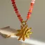 Goodies Stainless Steel Ketting Bloem Hanger met Kralen – Rood/Oranje Statement Ketting