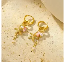 Stainless Steel Oorbellen Zeester met Kralen – Goudkleurige Hoops