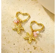 Stainless Steel Oorbellen Hart Hoops met Zeester – Goudkleurig
