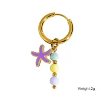 Stainless Steel Oorbellen met Zeester en Turquoise Kralen – Goud (Per Paar)