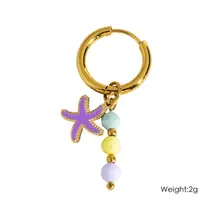 Stainless Steel Oorbellen met Zeester en Turquoise Kralen – Goud (Per Paar)