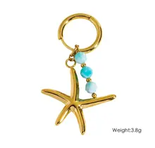 Stainless Steel Oorbellen met Gekleurde Zeester en Kralen – Goud (Per Paar)