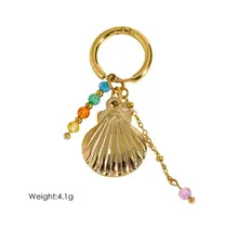 Stainless Steel Oorbellen met Schelp en Kralen – Goud (Per Paar)