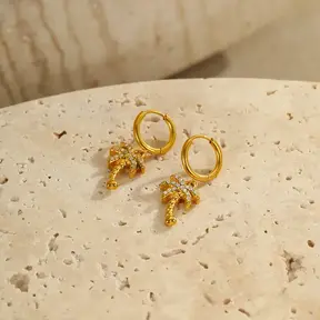 Stainless Steel Oorbellen Palmboom Bedel – Goud & Zilver