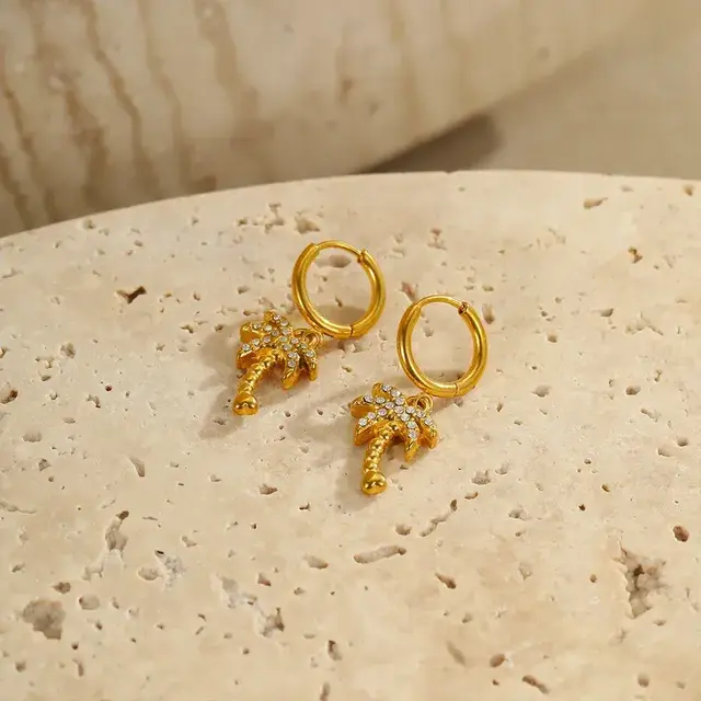 Stainless Steel Oorbellen Palmboom Bedel – Goud & Zilver