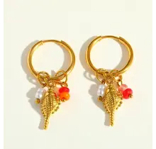 Stainless Steel Oorbellen Schelp Bedel met Kralen – Goudkleurige Hoops