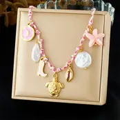 Stainless Steel Bedelketting Roze – Schelp, Ster & Zee Details – 40 cm + 5 cm Verlenging