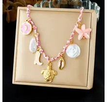 Stainless Steel Bedelketting Roze – Schelp, Ster & Zee Details – 40 cm + 5 cm Verlenging