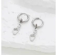 Stainless Steel Oorbellen Hand met Hart – Goud & Zilver