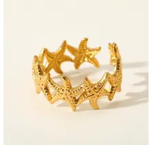 Stainless steel zeester ring goud – verstelbare statement ring