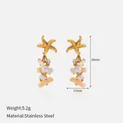 Stainless Steel Oorbellen met Zeester, Parels en Kralen – Goud