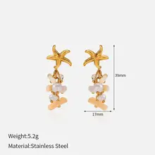 Stainless Steel Oorbellen met Zeester, Parels en Kralen – Goud