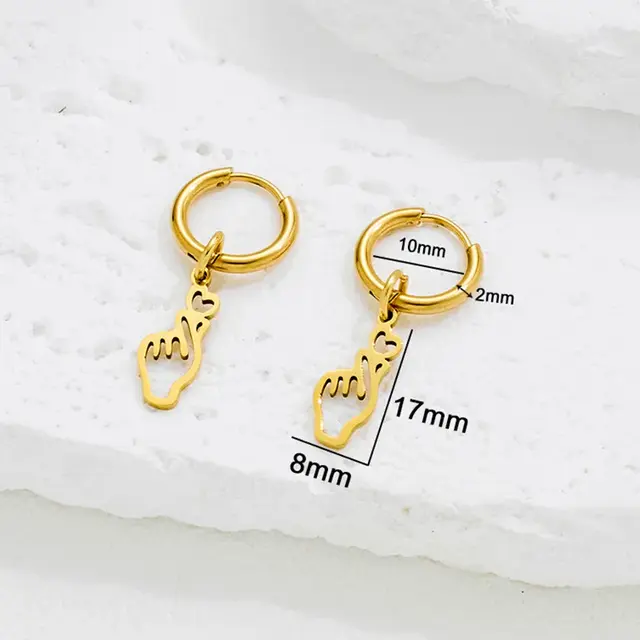 Stainless Steel Oorbellen Hand met Hart – Goud & Zilver